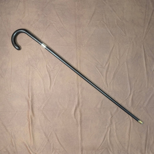 1920s-30s British vintage black shaft curved handle sterling silver decorated walking stick 78cm
